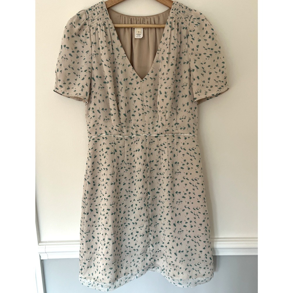 J. Crew Vintage‎ Silk Dress Size 8 Cream Green Floral